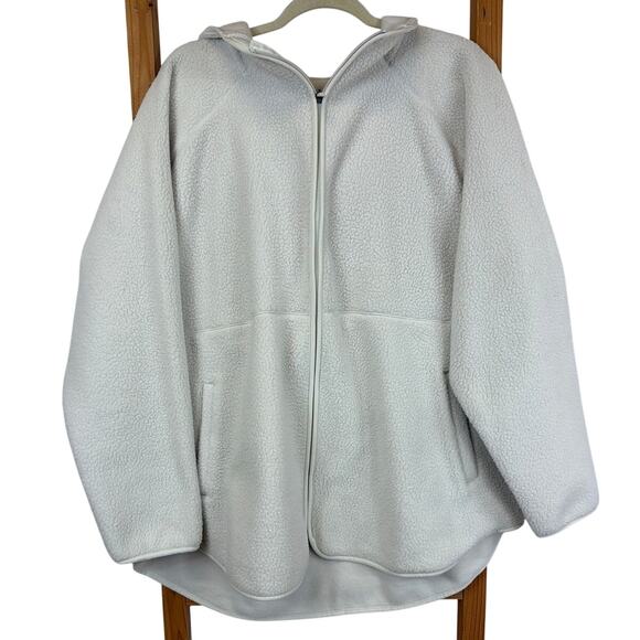 tek gear Jackets & Blazers - Tek Gear Cream Zip Front Pocket Hooded Sherpa Fleece Jacket Plus Size 2X